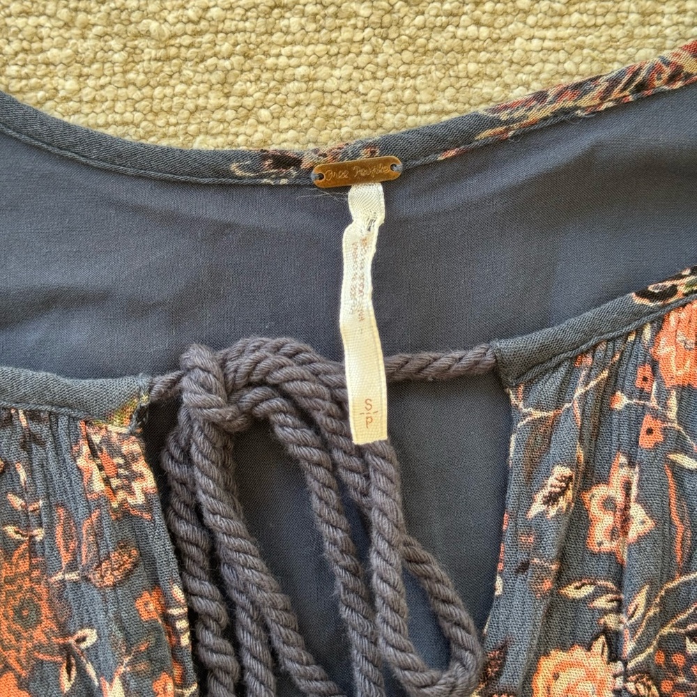 Free People Boho Floral Long Sleeve Mini Dress Navy Multicolor Size S - Picture 2 of 4